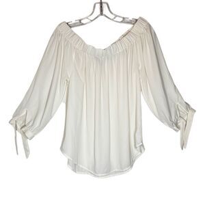 EXPRESS Womens White Off The Shoulder Blouse Top Size M Tie Long Sleeves